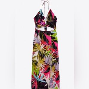 Zara Tropical Colorful Cut Out Dress